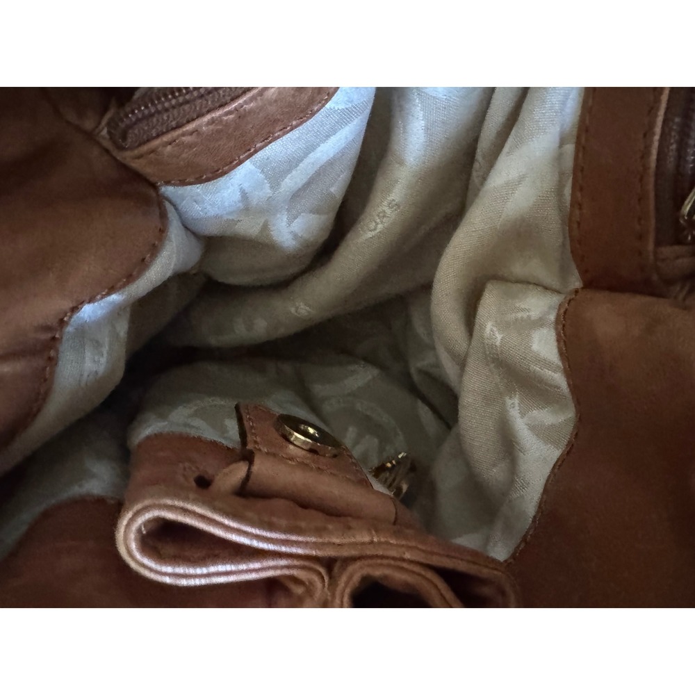 Michael Kors Leather Cognac Slouchy Drawstring Gold Tone Hardware Tote Bag - Picture 7 of 12